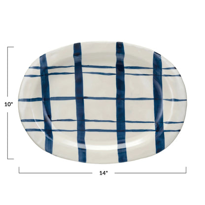 Navy and White Stoneware Serving Plate